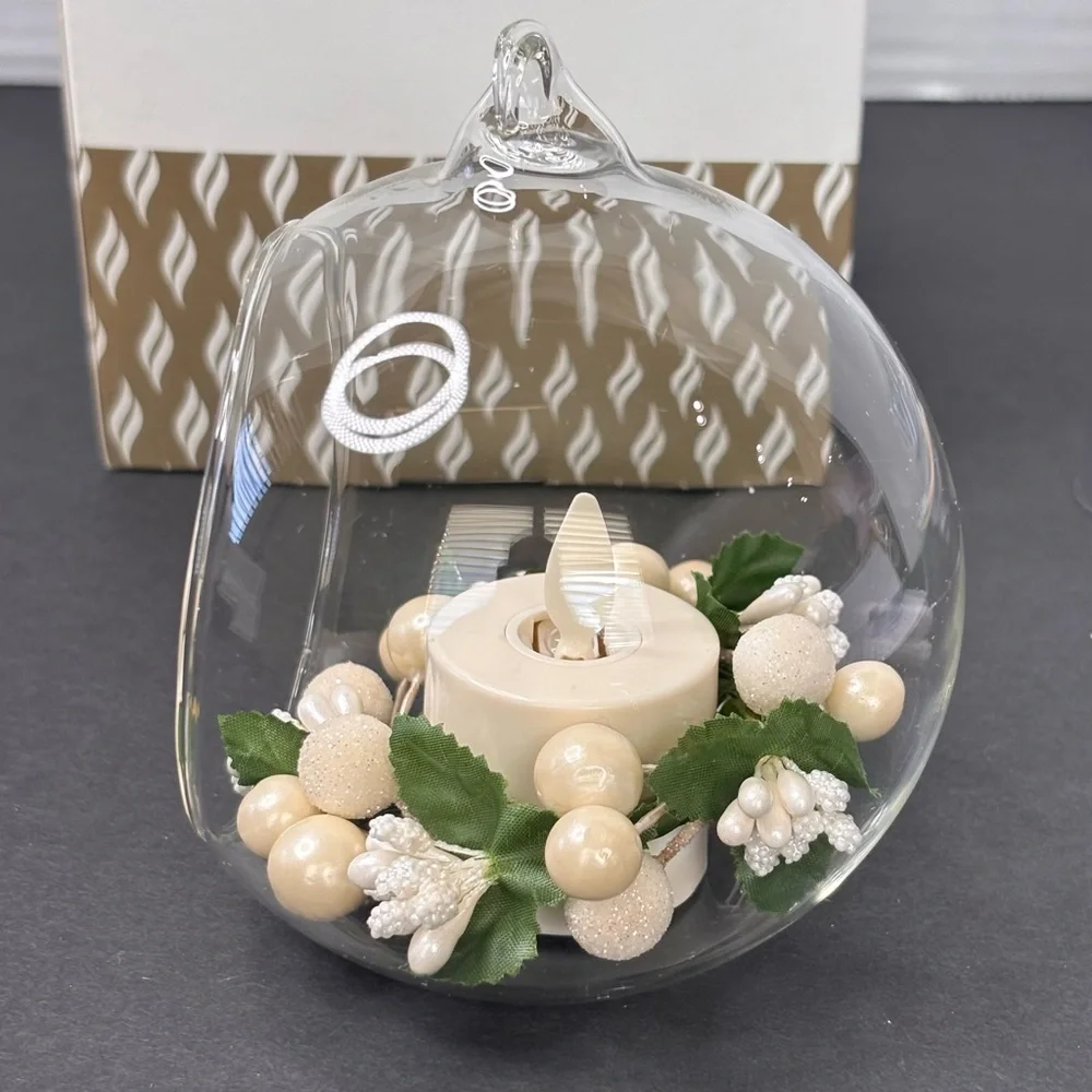 Luminara White Berry Glass Ornament Flameless Candle Remote NEW